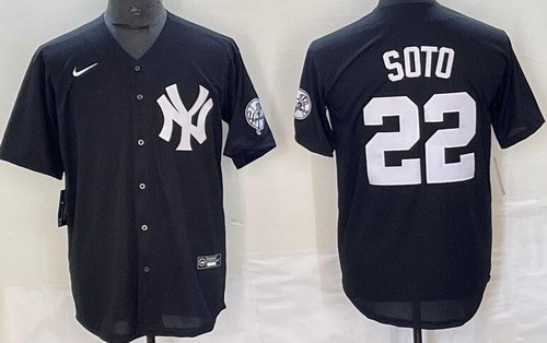 Men's New York Yankees #22 Juan Soto Black Throwback Cool Base Jersey