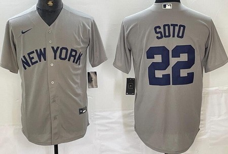 Men's New York Yankees #22 Juan Soto Gray Field of Dreams Player Name Cool Base Jersey