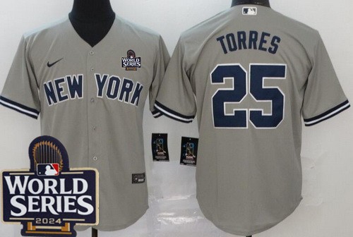 Men's New York Yankees #25 Gleyber Torres Gray Player Name 2024 World Series Cool Base Jersey
