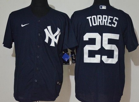 Men's New York Yankees #25 Gleyber Torres Navy Alternate Player Name 2020 Cool Base Jersey