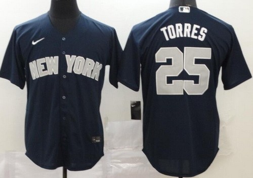 Men's New York Yankees #25 Gleyber Torres Navy Player Name 2020 Cool Base Jersey