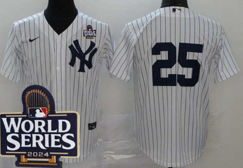 Men's New York Yankees #25 Gleyber Torres White 2024 World Series Cool Base Jersey
