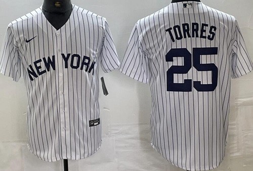 Men's New York Yankees #25 Gleyber Torres White Alternate Player Name Cool Base Jersey