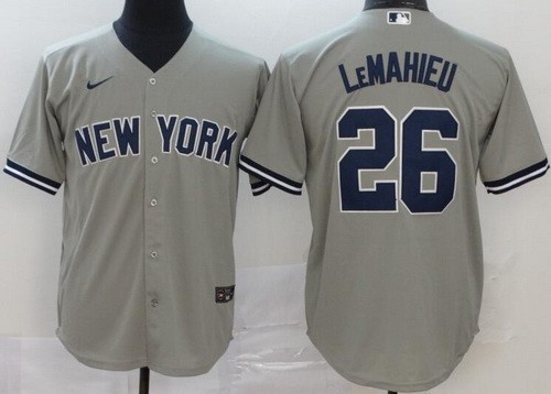 Men's New York Yankees #26 DJ LeMahieu Gray Player Name 2020 Cool Base Jersey