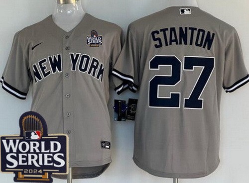 Men's New York Yankees #27 Mike Stanton Gray Player Name 2024 World Series Cool Base Jersey