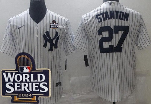 Men's New York Yankees #27 Mike Stanton White Player Name 2024 World Series Cool Base Jersey
