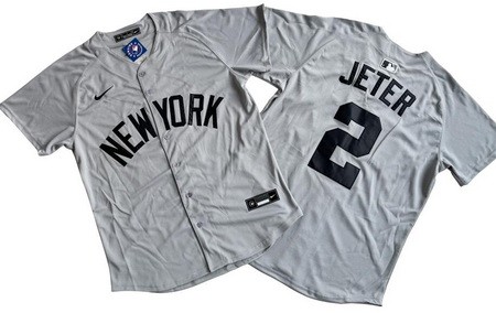 Men's New York Yankees #2 Derek Jeter Gray Away Player Name Limited Cool Base Jersey
