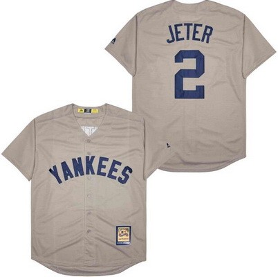 Men's New York Yankees #2 Derek Jeter Gray Cooperstown Throwback Cool Base Jersey