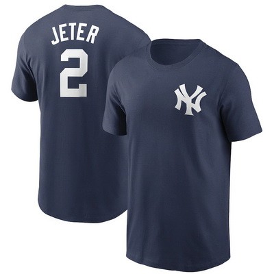 Men's New York Yankees #2 Derek Jeter Navy Printed T Shirt 112352
