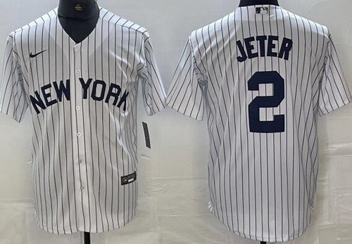 Men's New York Yankees #2 Derek Jeter White Alternate Player Name Cool Base Jersey