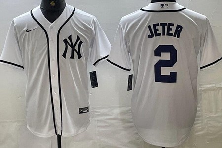 Men's New York Yankees #2 Derek Jeter White Fashion Cool Base Jersey