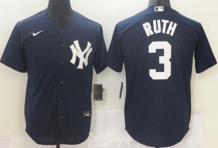 Men's New York Yankees #3 Babe Ruth Navy Player Name Cool Base Jersey