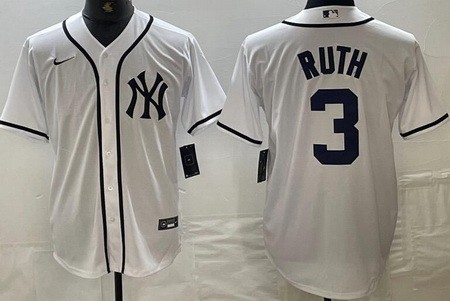 Men's New York Yankees #3 Babe Ruth White Fashion Cool Base Jersey