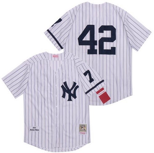 Men's New York Yankees #42 Mariano Rivera White 1995 Throwback Jersey