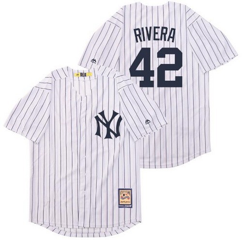 Men's New York Yankees #42 Mariano Rivera White Cooperstown Throwback Cool Base Jersey