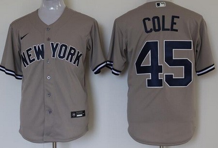 Men's New York Yankees #45 Gerrit Cole Gray Player Name 2020 Cool Base Jersey