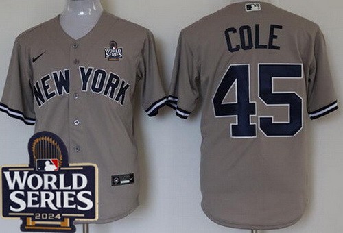 Men's New York Yankees #45 Gerrit Cole Gray Player Name 2024 World Series Cool Base Jersey
