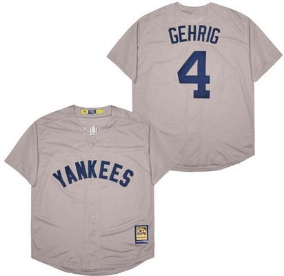 Men's New York Yankees #4 Lou Gehrig Gray Cooperstown Throwback Cool Base Jersey