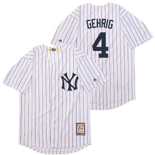 Men's New York Yankees #4 Lou Gehrig White Cooperstown Throwback Cool Base Jersey