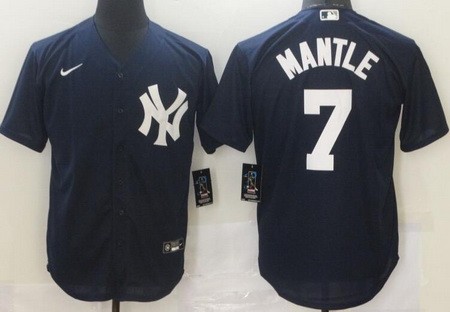 Men's New York Yankees #7 Mickey Mantle Navy Player Name Cool Base Jersey