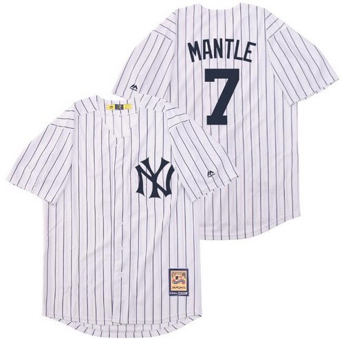 Men's New York Yankees #7 Mickey Mantle White Cooperstown Throwback Cool Base Jersey