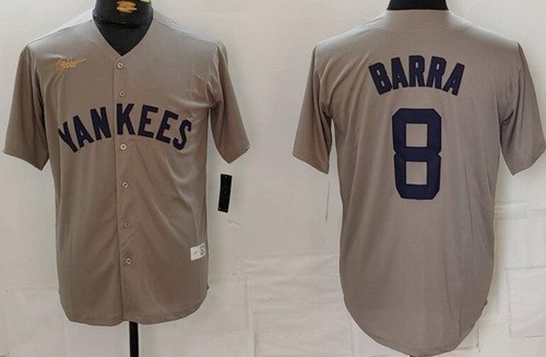 Men's New York Yankees #8 Yogi Berra Gray Gray Player Name Cooperstown Collection Jersey