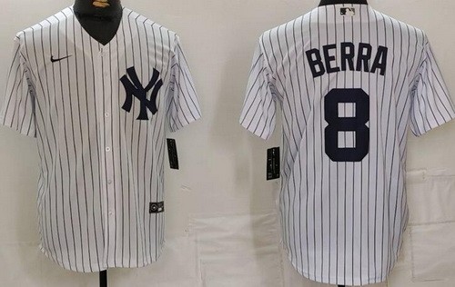 Men's New York Yankees #8 Yogi Berra White Player Name Cool Base Jersey
