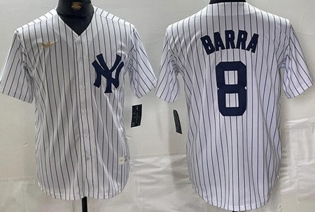 Men's New York Yankees #8 Yogi Berra White Player Name Cooperstown Collection Jersey