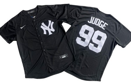 Men's New York Yankees #99 Aaron Judge Black Player Name Cool Base Jersey
