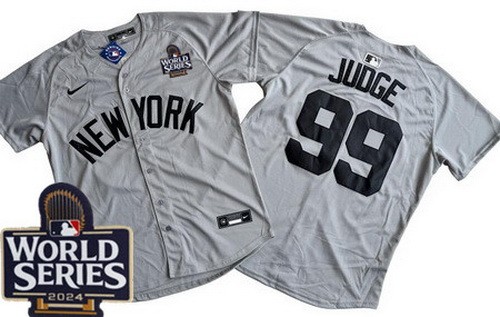 Men's New York Yankees #99 Aaron Judge Gray Player Name 2024 World Series Limited Jersey