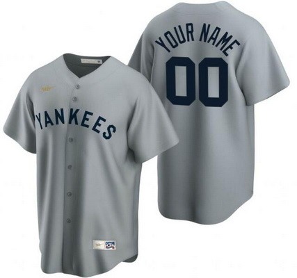 Men's New York Yankees Customized Gray Cooperstown Collection Cool Base Jersey