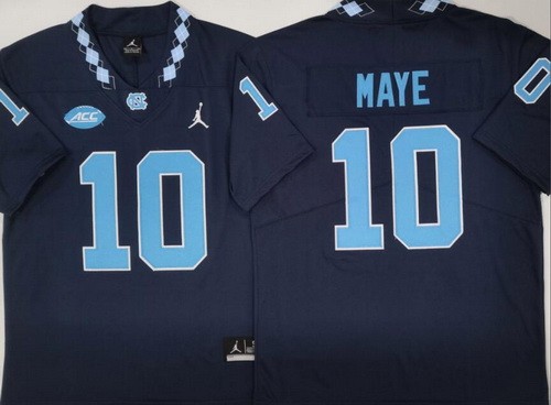 Men's North Carolina Tar Heels #10 Drake Maye Navy College Football Jersey