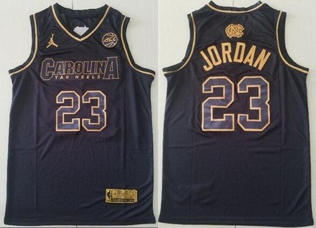 Men's North Carolina Tar Heels #23 Michael Jordan Black Gold 2020 ACC College Basketball Jersey