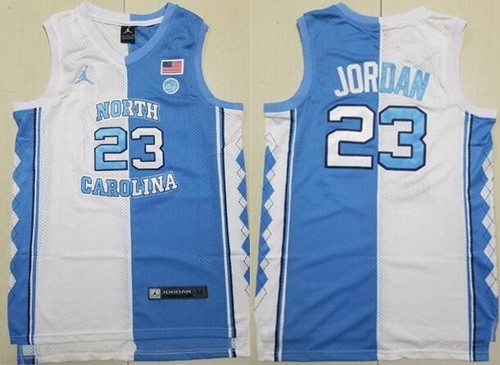 Men's North Carolina Tar Heels #23 Michael Jordan Blue White Split College Basketball Jersey