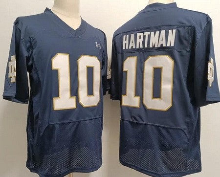 Men's Notre Dame Fighting Irish #10 Sam Hartman Elite Navy Player Name College Football Jersey