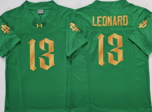 Men's Notre Dame Fighting Irish #13 Riley Leonard Green Gold FUSE College Football Jersey