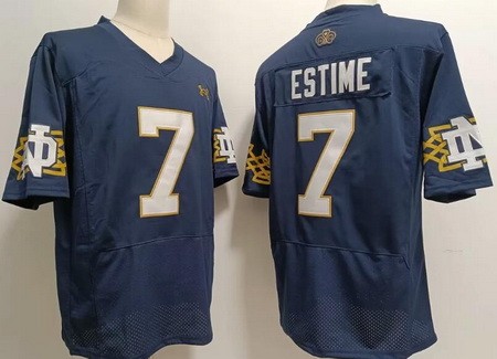 Men's Notre Dame Fighting Irish #7 Audric Estime Navy Player Name College Football Jersey