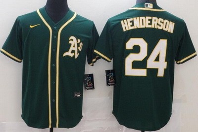 Men's Oakland Athletics #24 Rickey Henderson Green Cool Base Jersey