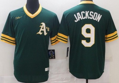 Men's Oakland Athletics #9 Reggie Jackson Green 2021 Cooperstown Collection Jersey
