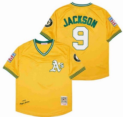Men's Oakland Athletics #9 Reggie Jackson Yellow 1968 Throwback Jersey