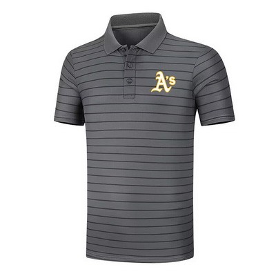 Men's Oakland Athletics Anthracite Collection Striped Performance Pique Polo