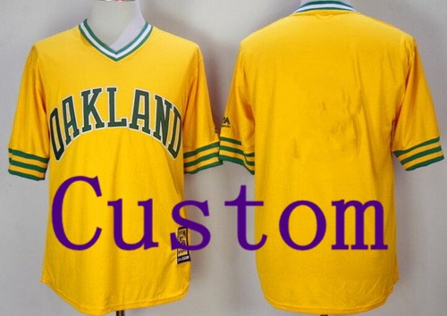 Men's Oakland Athletics Customized Yellow Cooperstown Throwback Cool Base Jersey