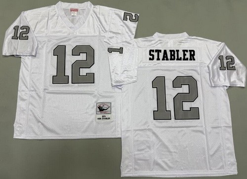 Men's Oakland Raiders #12 Kenny Stabler White Silver 1976 Throwback Jersey