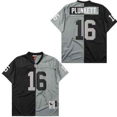Men's Oakland Raiders #16 Jim Plunkett Black Gray Split 1980 Throwback Jersey