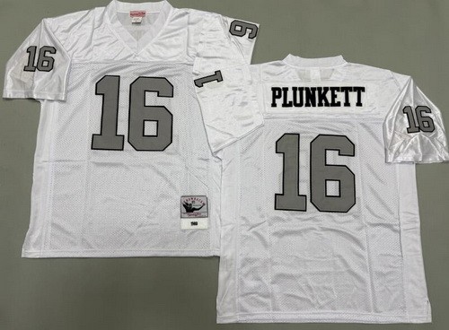 Men's Oakland Raiders #16 Jim Plunkett White Sliver 1980 Throwback Jersey