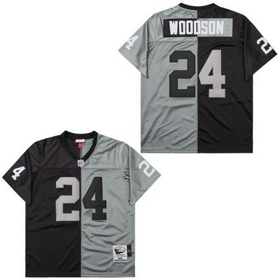 Men's Oakland Raiders #24 Charles Woodson Black Gray Split 1998 Throwback Jersey