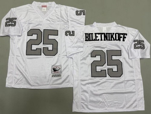 Men's Oakland Raiders #25 Fred Biletnikoff White Sliver Throwback Jersey