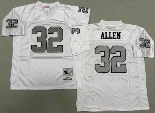 Men's Oakland Raiders #32 Marcus Allen White Sliver 1984 Throwback Jersey