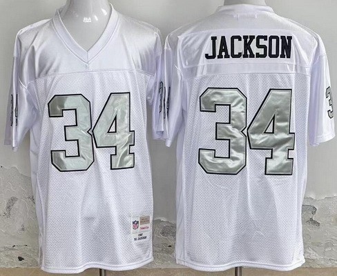 Men's Oakland Raiders #34 Bo Jackson White 1987 Throwback Jersey