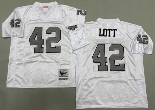 Men's Oakland Raiders #42 Ronnie Lott White Sliver Throwback Jersey
